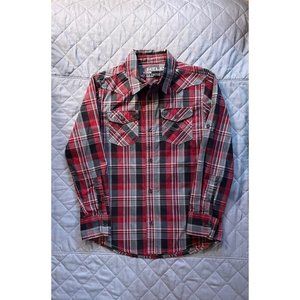 Helix Plaid Button Up Boys Medium